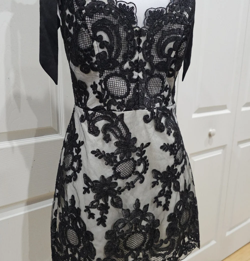 Dolls Kill Unholy Kindred Spirits Black White Lace Mini DressTiered Tulle Skirt - Picture 3 of 16